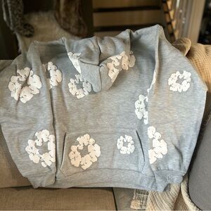 Gray Hoodie with White Floral Design